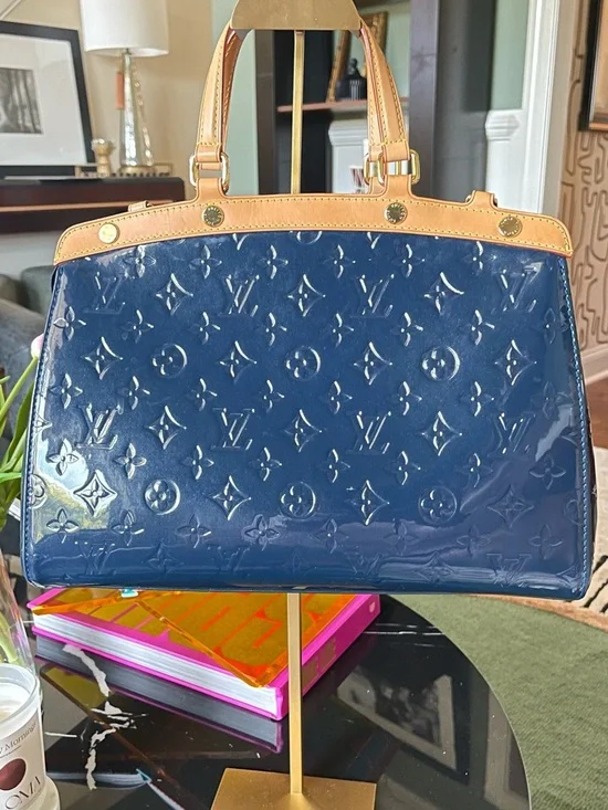 Louis Vuitton Navy Vernis Monogram Satchel with Natural Trim - Picture 1 of 7
